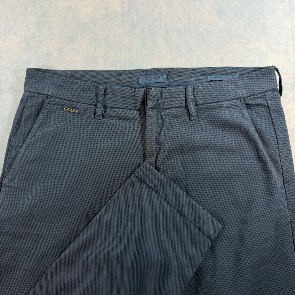 Guess Myron Skinny Pants Mens 35 Blue Excellent Textured Chino Chinos